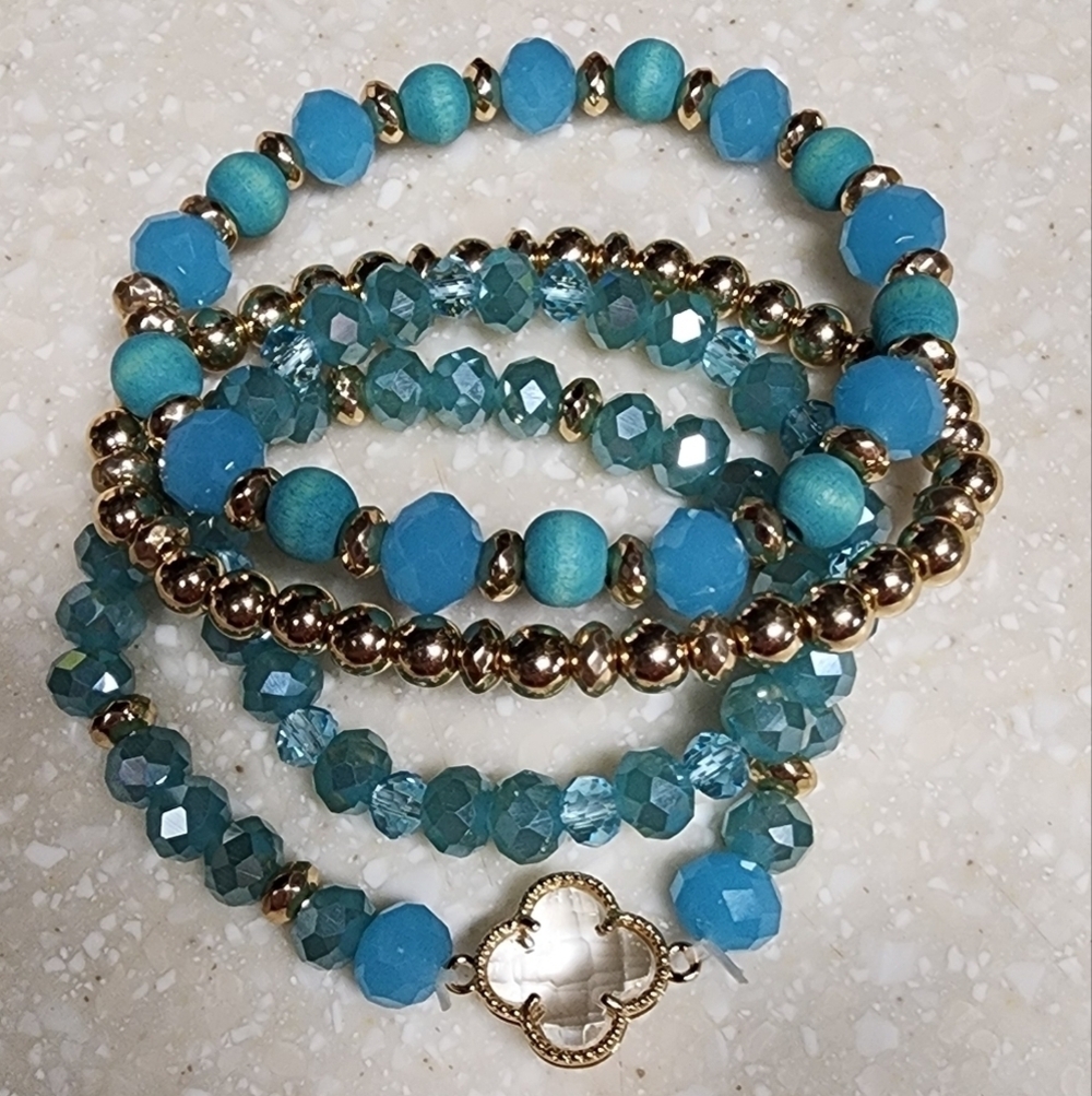 💥4 For $20💥Blue and Gold Beaded Bracelet Set